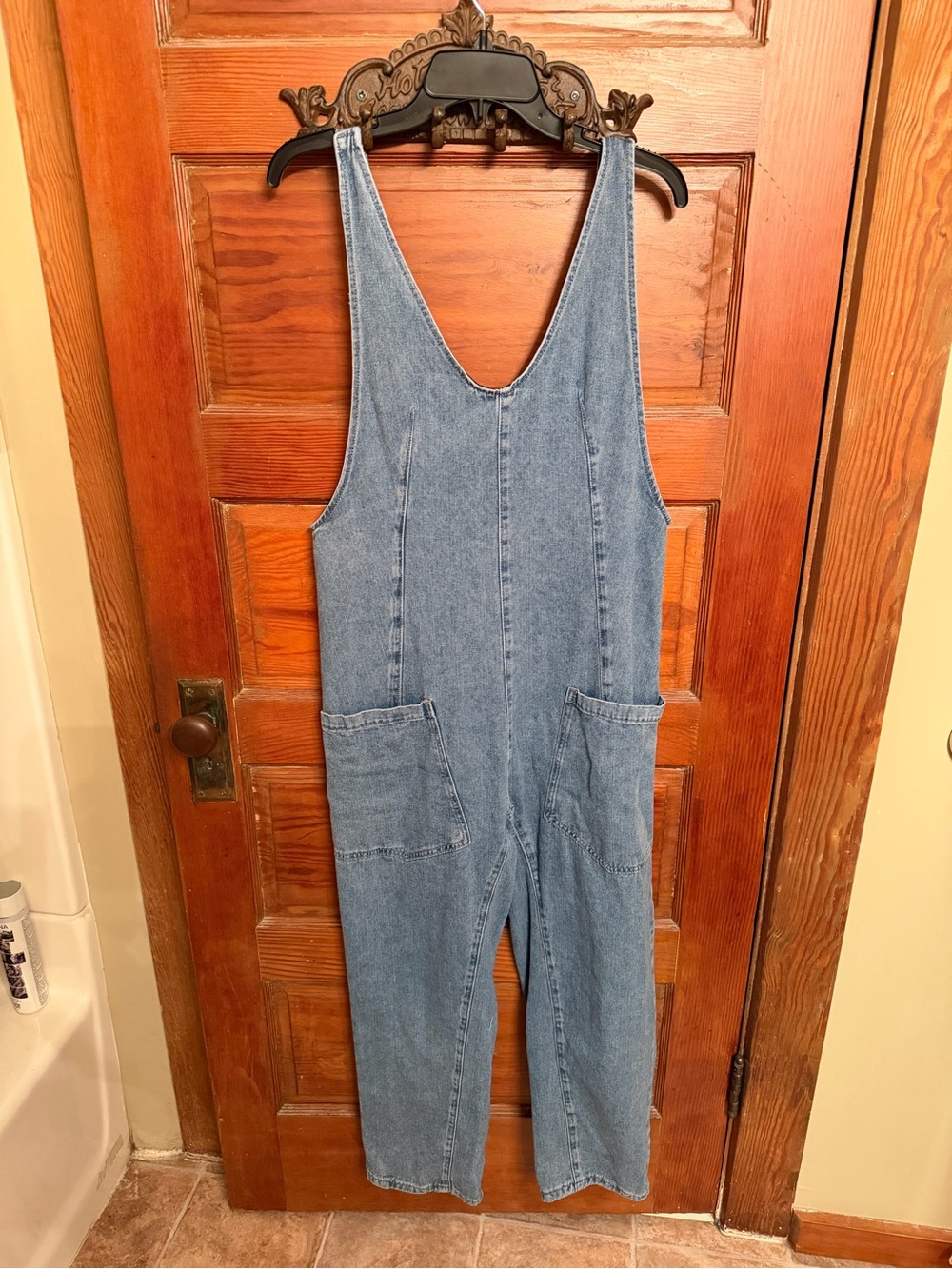 Denim Scoop-Back Jumpsuit in Light Blue